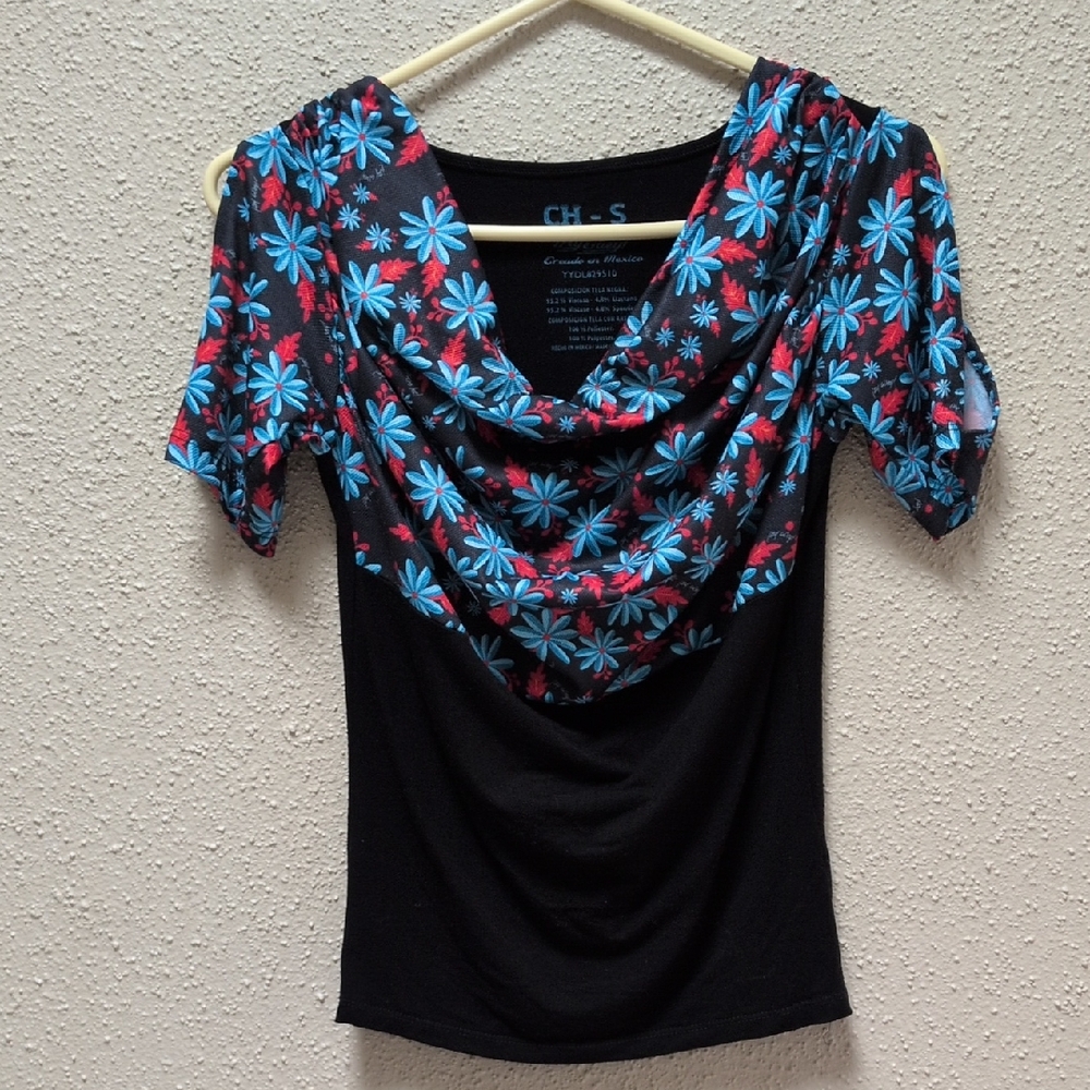 Chic Black Floral Women's Blouse by Ay-Guey